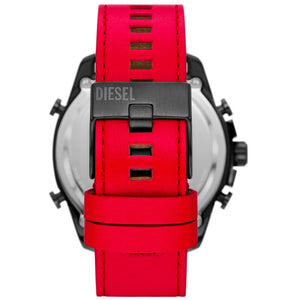 Orologio crono Diesel Mega Chief da uomo con cassa acciaio da 51 mm, quadrante analogico e digitale e cinturino in pelle rossa DZ4647
