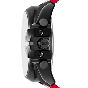 Orologio crono Diesel Mega Chief da uomo con cassa acciaio da 51 mm, quadrante analogico e digitale e cinturino in pelle rossa DZ4647