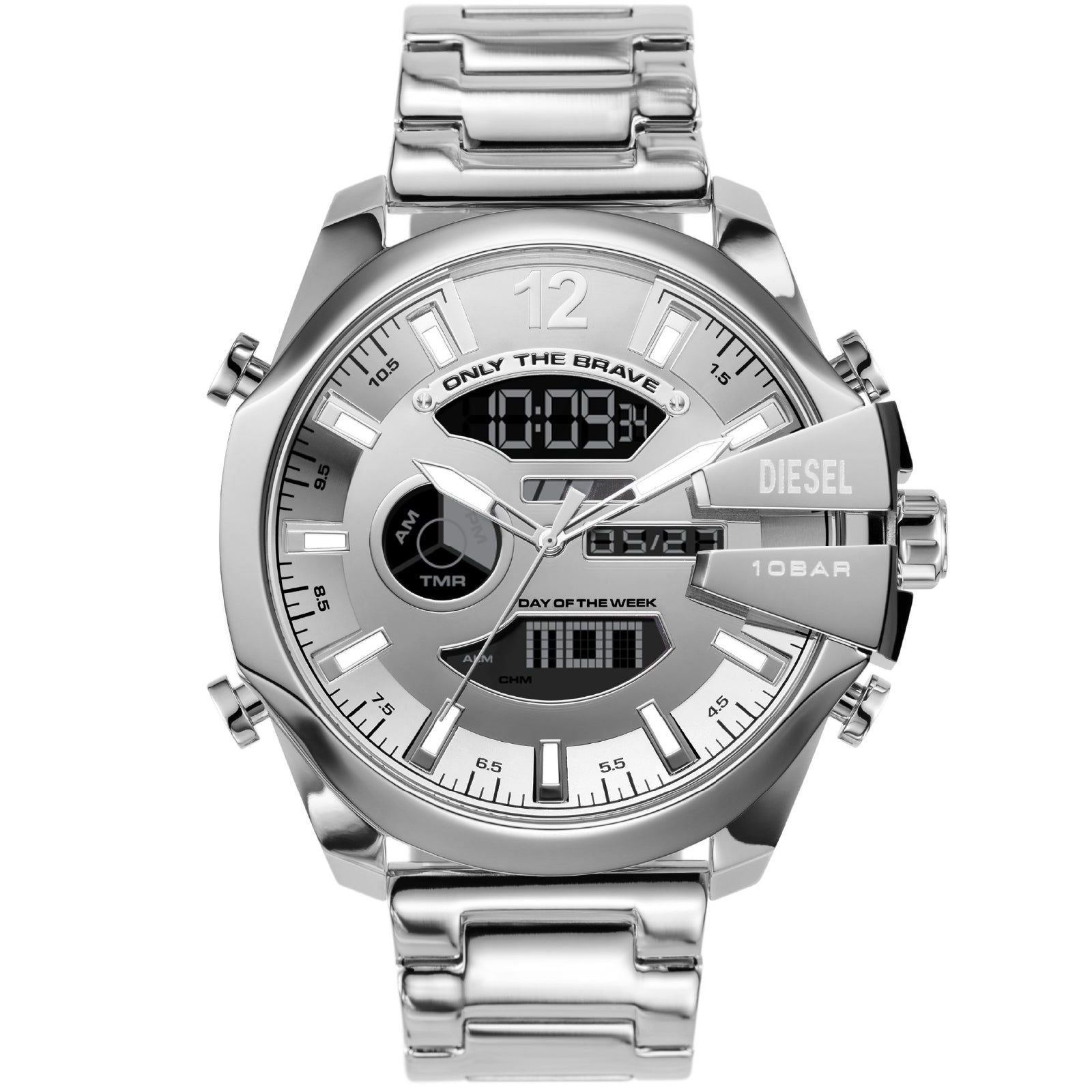 Orologio crono uomo analogico digitale Diesel Mega Chief cassa 51mm in acciaio DZ4648-1