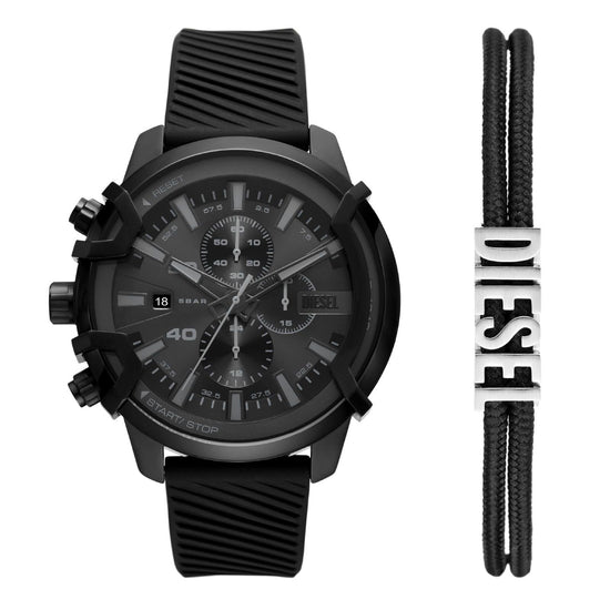 Cofanetto Diesel Griffed uomo orologio crono acciaio e silicone, e bracciale corda DZ4650SET-1