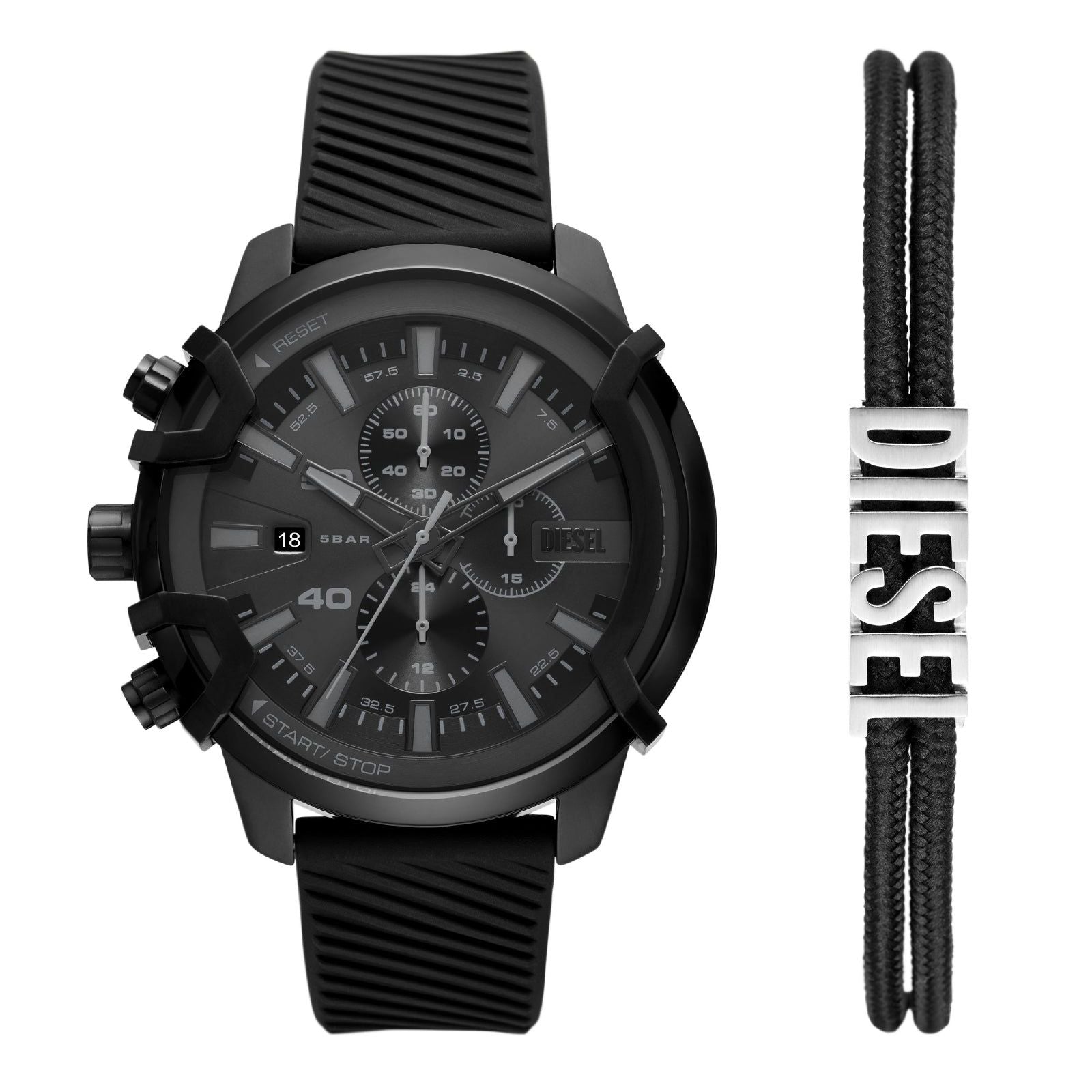 Cofanetto Diesel Griffed uomo orologio crono acciaio e silicone, e bracciale corda DZ4650SET-1
