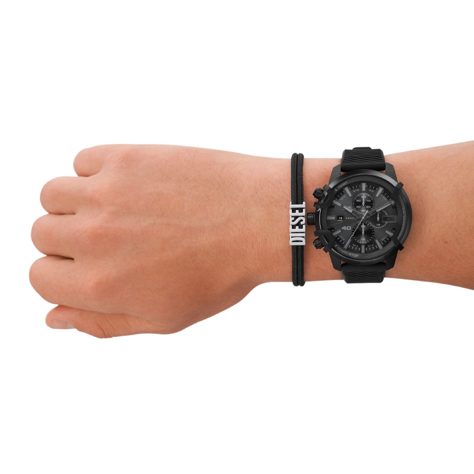 Cofanetto Diesel Griffed uomo orologio crono acciaio e silicone, e bracciale corda DZ4650SET-3