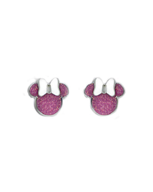 Orecchini a lobo Disney Preziosi Mickey and Minnie da donna e bambina in acciaio 316L a forma di Topolina smalto rosa glitter E600196NKL.TP