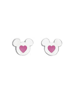 Orecchini a lobo Disney Preziosi Mickey and Minnie da donna e da bambina in acciaio 316L a forma di Topolino con cuore rosa E600200NKL.TP