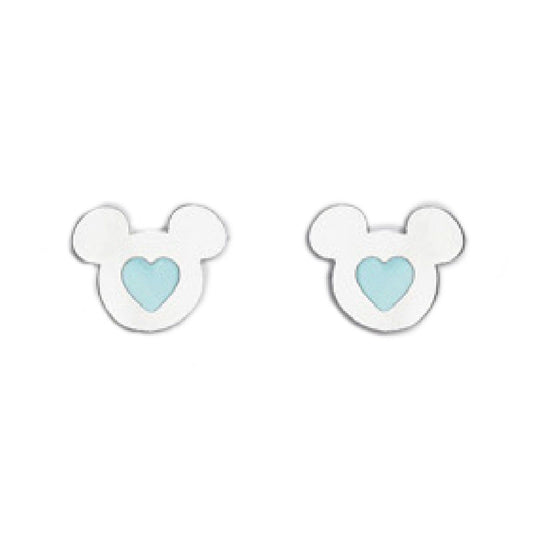 Orecchini lobo donna bambina Disney Preziosi acciaio Topolino cuore azzurro E600200NUL-TP-1