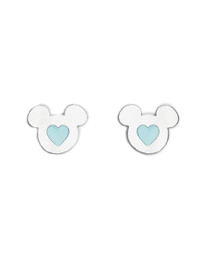Orecchini a lobo Disney Preziosi Mickey and Minnie da donna e da bambina in acciaio 316L forma di Topolino con cuore tiffany E600200NUL.TP