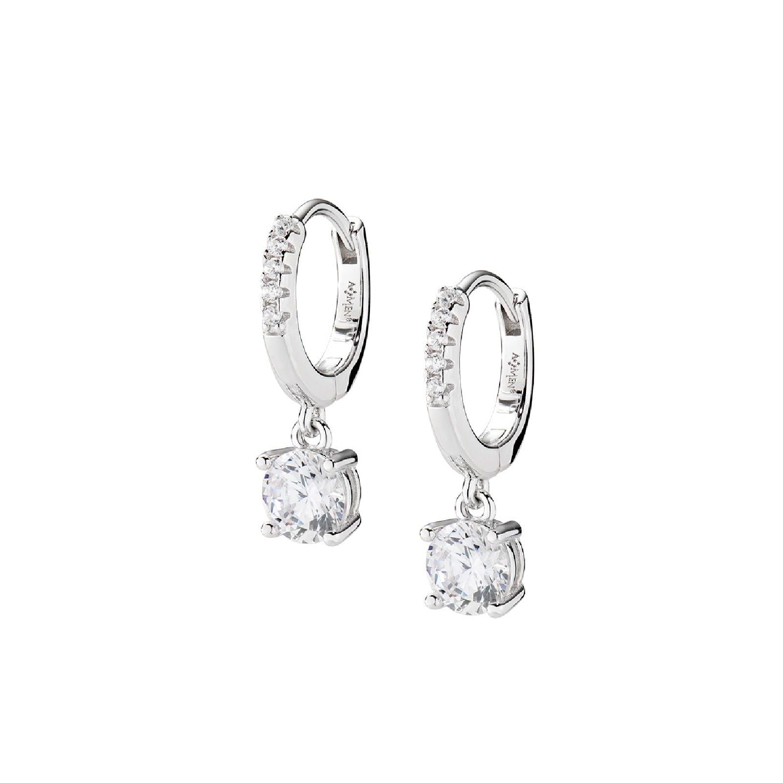 Orecchino a cerchio Amen Lady donna argento rodiato con pendente zircone ECIPBBBZ-1