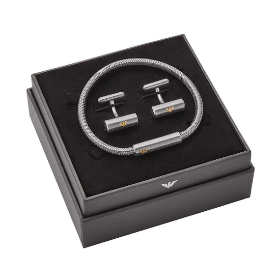Cofanetto bracciale e gemelli in acciaio Emporio Armani da uomo con simbolo EGS3044SET-2