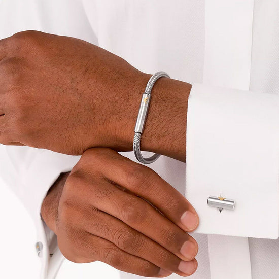 Cofanetto bracciale e gemelli in acciaio Emporio Armani da uomo con simbolo EGS3044SET-3