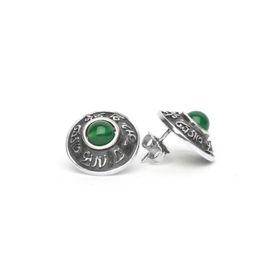 Orecchini lobo Tamashii Tibet RIG ZVA argento con pietre di agata verde di 6 mm EHST4-12-1