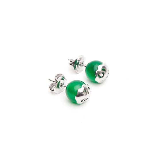 Orecchini a lobo Tamashii Tibet unisex argento rodiato con agata verde EHST8-12-1
