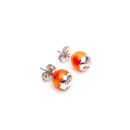 Orecchini a lobo Tamashii Tibet unisex argento rodiato con Corniola arancione EHST8-19-1