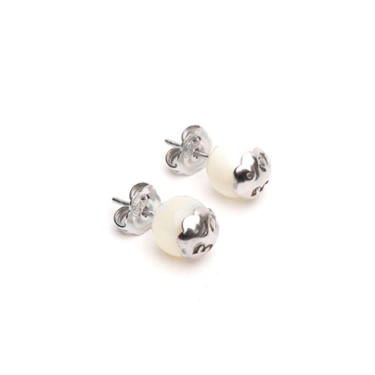 Orecchini a lobo Tamashii Tibet unisex argento rodiato con Madreperla bianca EHST8-39-1