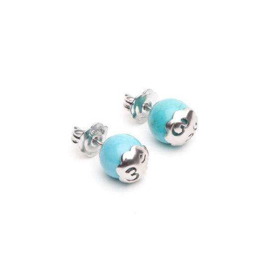 Orecchini a lobo Tamashii Tibet unisex argento rodiato con Turchese EHST8-7-1