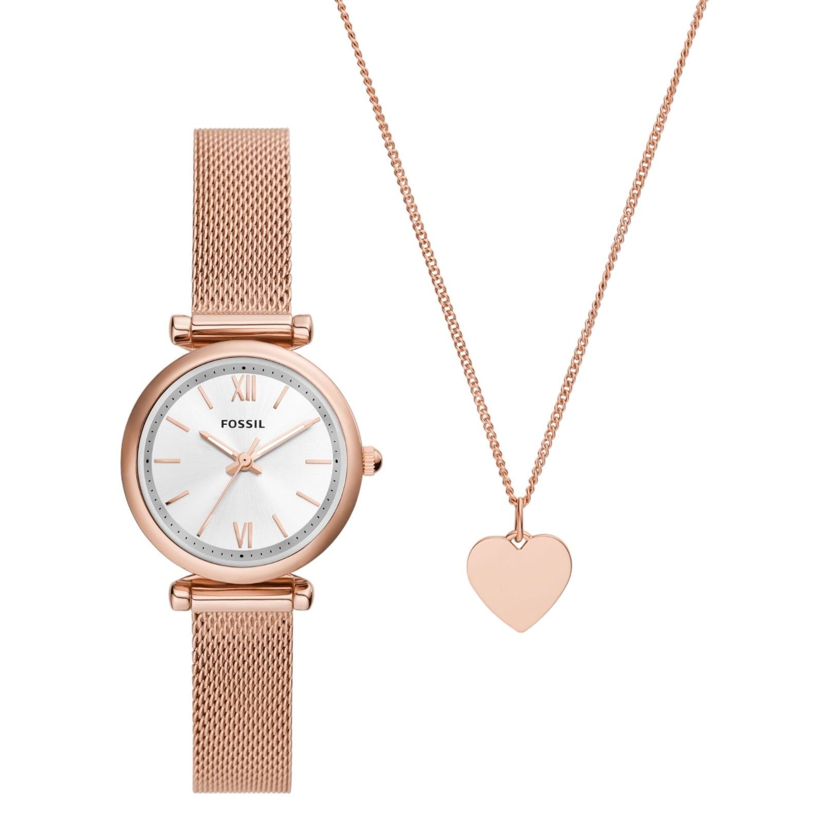 Cofanetto donna Fossil Carlie orologio solo tempo e collana con cuore acciaio rosé ES5314SET-1
