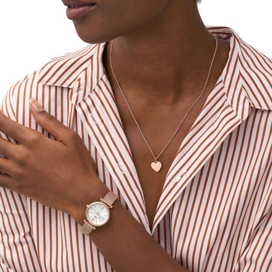 Cofanetto donna Fossil Carlie orologio solo tempo e collana con cuore acciaio rosé ES5314SET-2