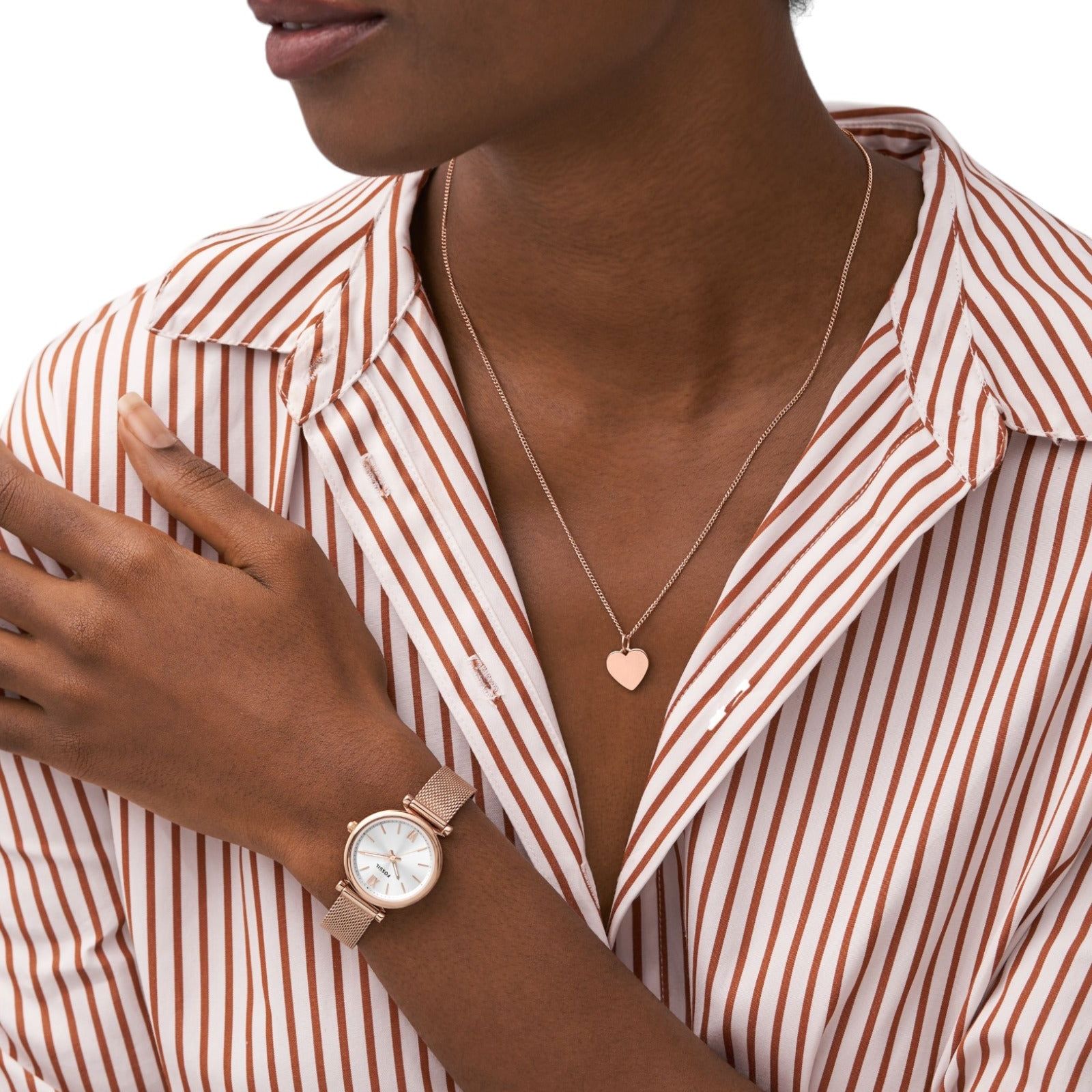 Cofanetto donna Fossil Carlie orologio solo tempo e collana con cuore acciaio rosé ES5314SET-2
