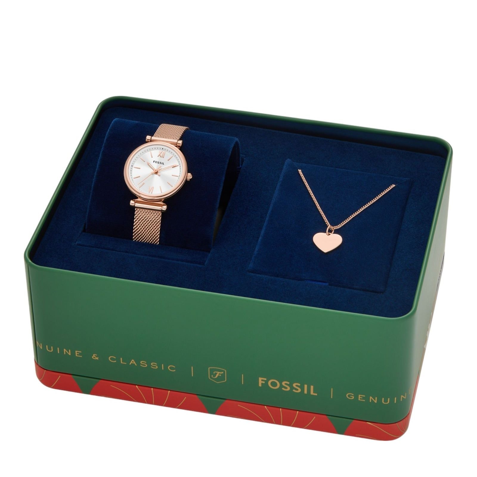 Cofanetto donna Fossil Carlie orologio solo tempo e collana con cuore acciaio rosé ES5314SET-5