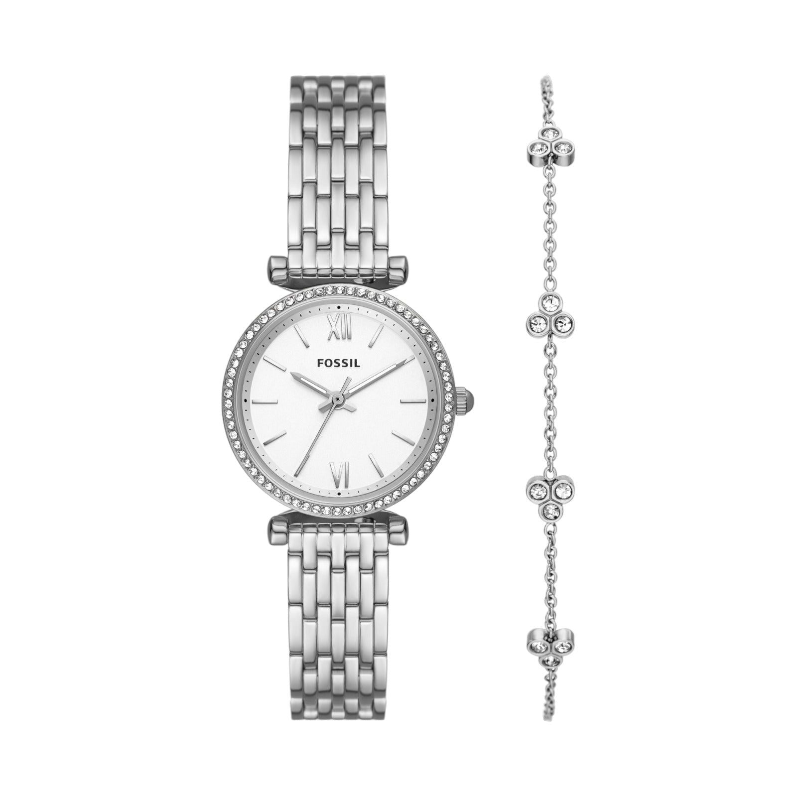 Cofanetto donna Fossil Carlie orologio solo tempo e bracciale con cristalli acciaio ES5315SET-1