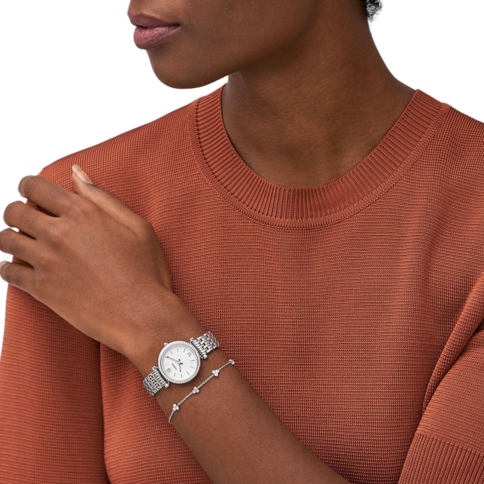 Cofanetto donna Fossil Carlie orologio solo tempo e bracciale con cristalli acciaio ES5315SET-2