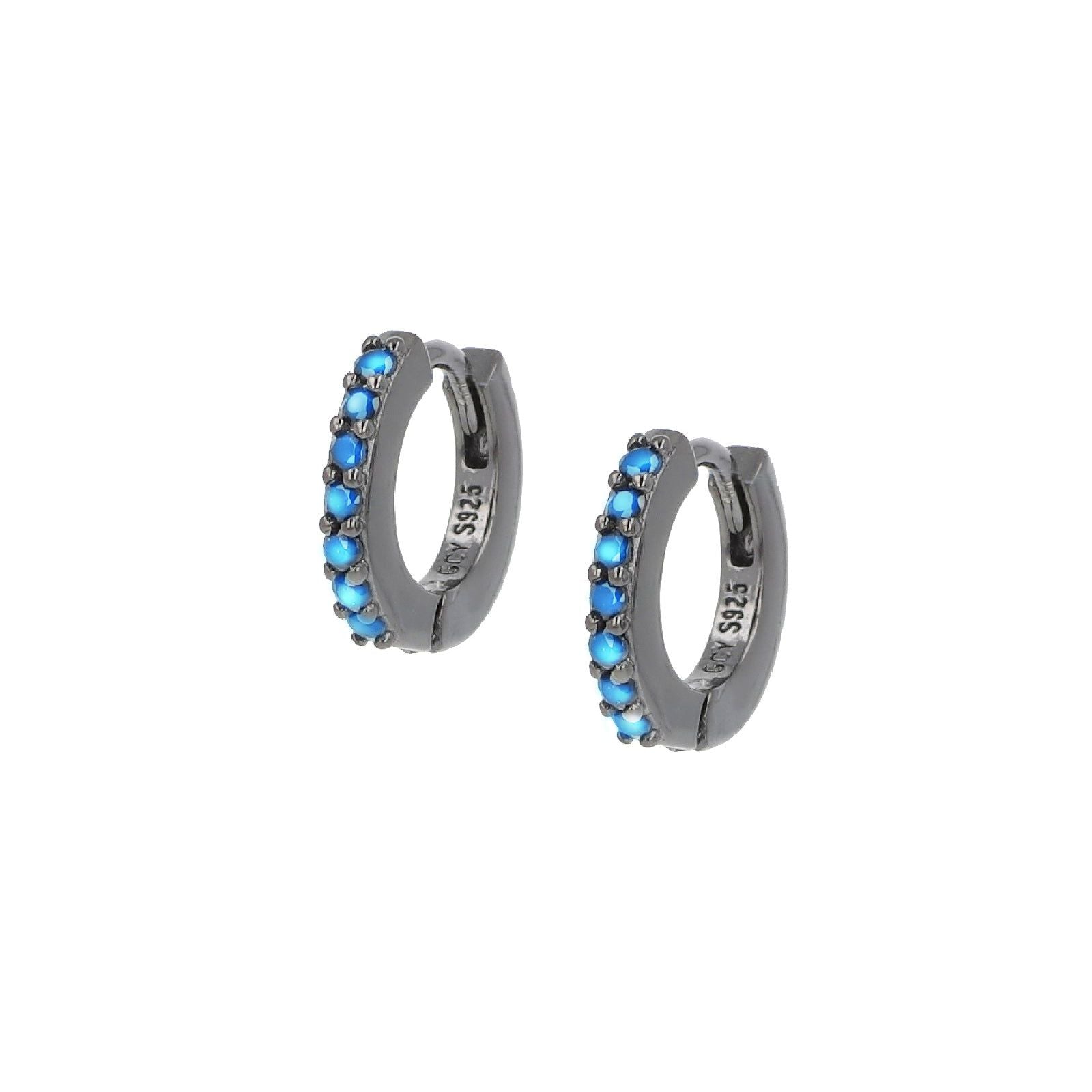 Orecchini cerchio donna Amen Tennis argento rutenio zirconi azzurri ET1NAZ-1