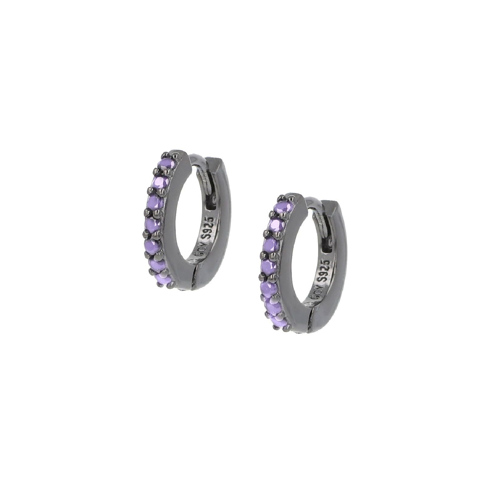 Orecchini cerchio donna Amen Tennis argento rutenio zirconi lilla ET1NLI-1