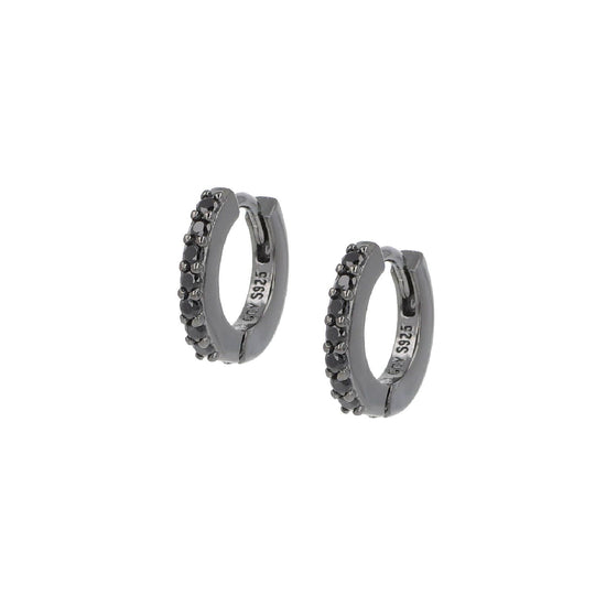 Orecchini cerchio donna Amen Tennis argento rutenio zirconi neri ET1NN-1