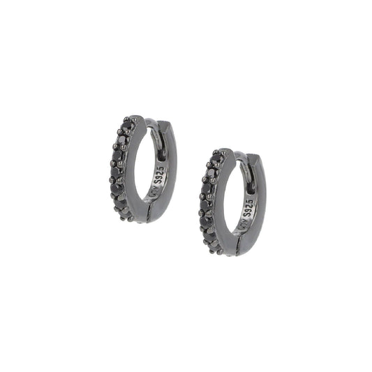 Orecchini cerchio donna Amen Tennis argento rutenio zirconi neri ET1NN-1