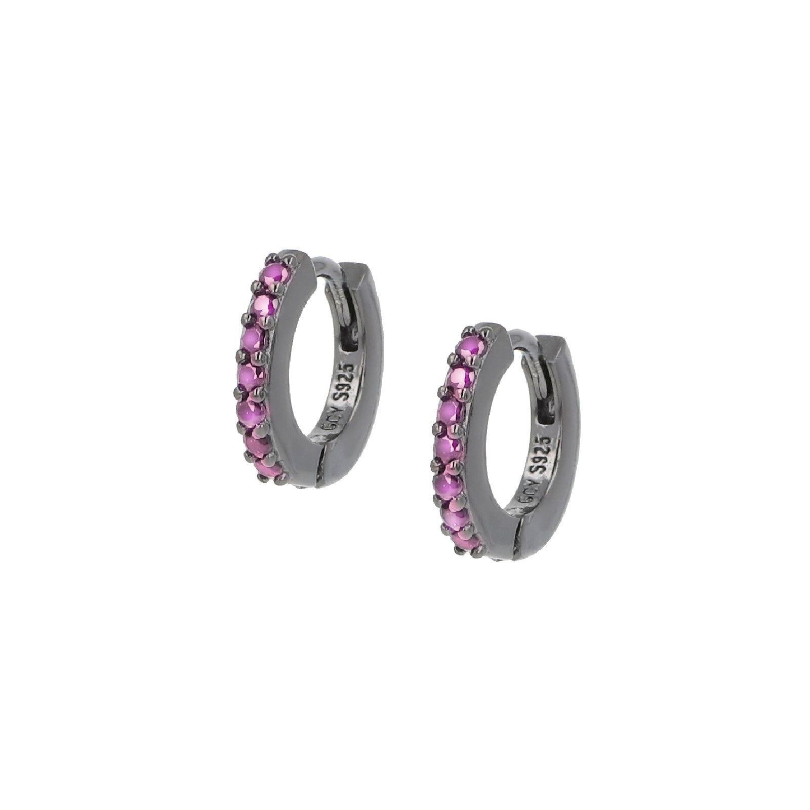 Orecchini cerchio donna Amen Tennis argento rutenio zirconi fucsia ET1NR-1