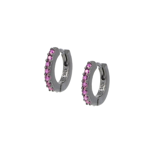 Orecchini cerchio donna Amen Tennis argento rutenio zirconi fucsia ET1NR-1