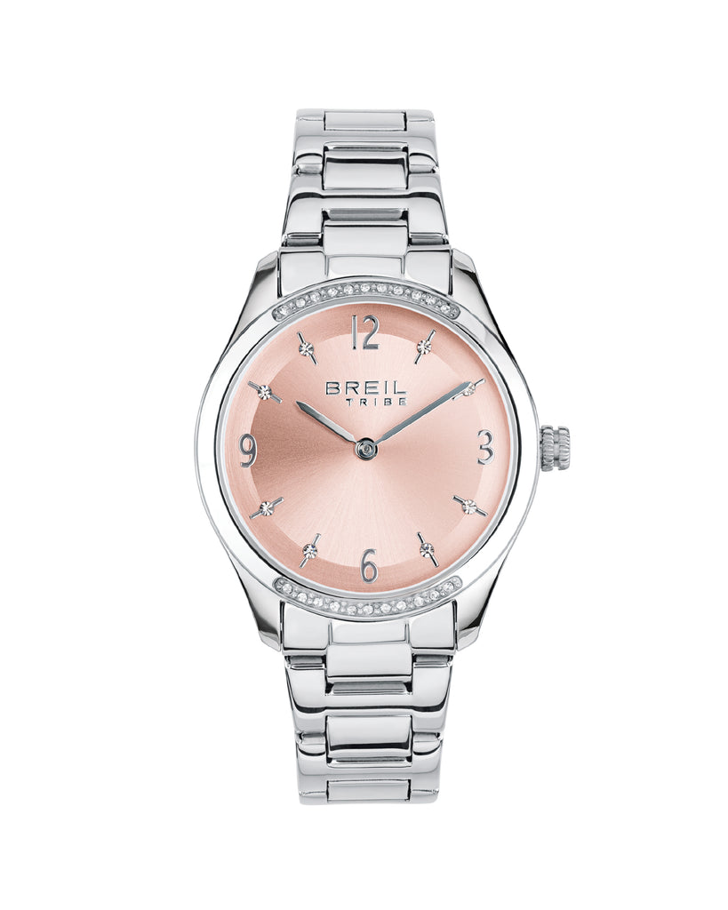 Orologio solo tempo da donna Breil Kyla con cassa 32 mm e bracciale in acciaio con quadrante rosa e cristalli EW0703