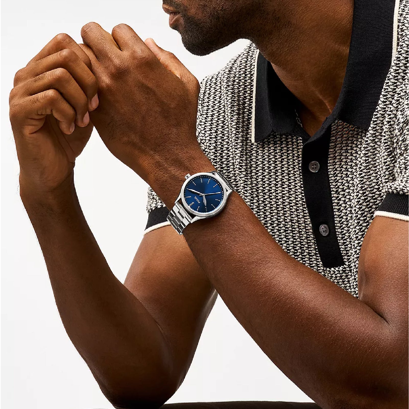Orologio solo tempo Fossil in acciaio argento e blu MISURA UNICA
