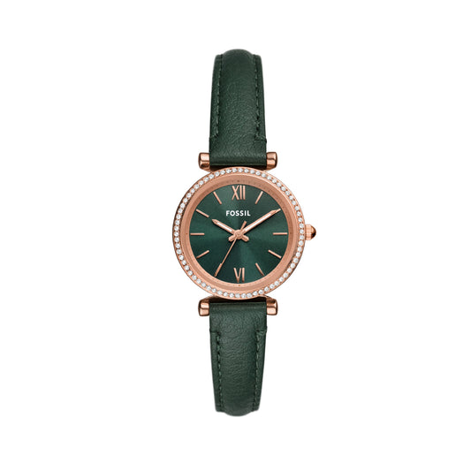 Orologio solo tempo Fossil in acciaio oro rosa e pelle verde F.ES5370