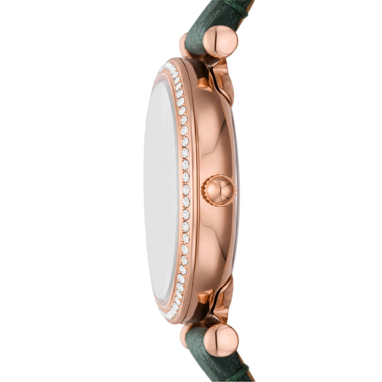 Orologio solo tempo Fossil in acciaio oro rosa e pelle verde F.ES5370