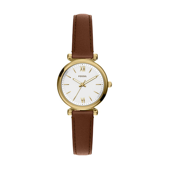 Orologio Fossil Carlie pelle marrone e cassa oro donna MISURA UNICA