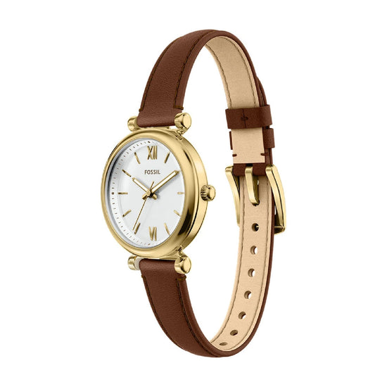 Orologio Fossil Carlie pelle marrone e cassa oro donna MISURA UNICA