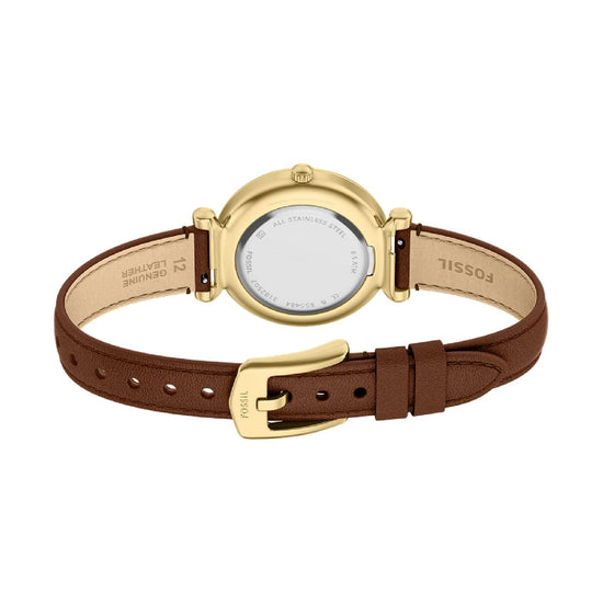 Orologio Fossil Carlie pelle marrone e cassa oro donna MISURA UNICA