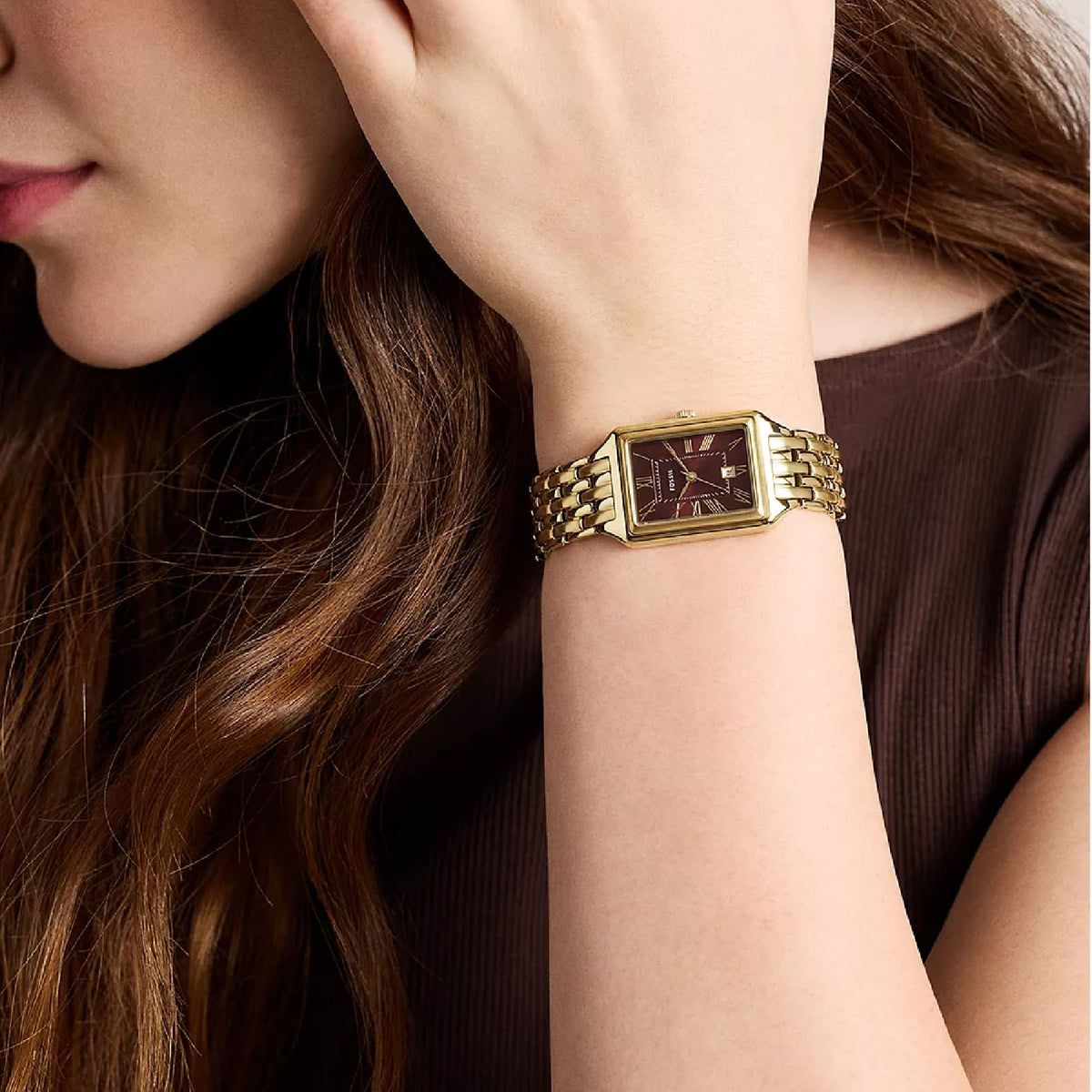 Orologio solo tempo Fossil Raquel in acciaio dorato bordeaux MISURA UNICA