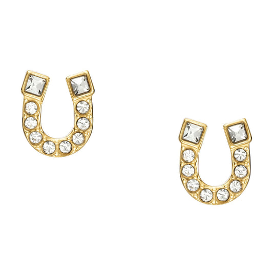 Orecchini Fossil in acciaio dorato con ferro di cavallo