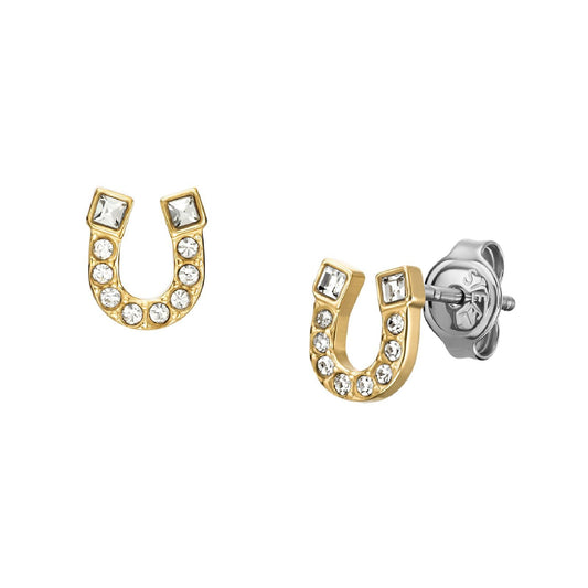 Orecchini Fossil in acciaio dorato con ferro di cavallo