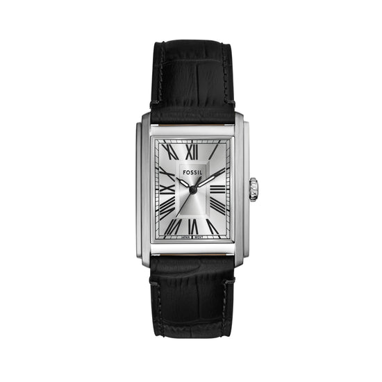 Orologio al quarzo Fossil in acciaio argento e pelle nera F.FS6078