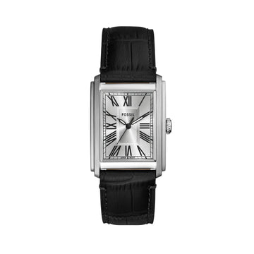 Orologio al quarzo Fossil in acciaio argento e pelle nera F.FS6078