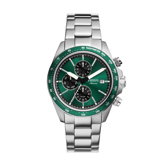 Orologio multifunzione uomo Fossil in acciaio quadrante verde MISURA UNICA