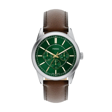 Orologio multi uomo Fossil in acciaio pelle e quadrante verde MISURA UNICA
