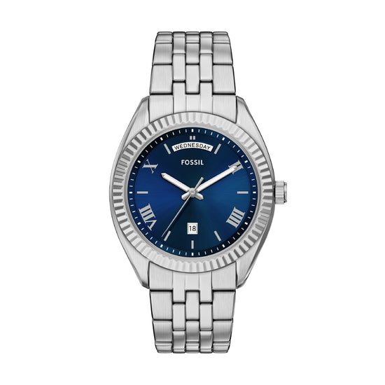 Orologio solo tempo Fossil Campbell in acciaio quadrante blu MISURA UNICA