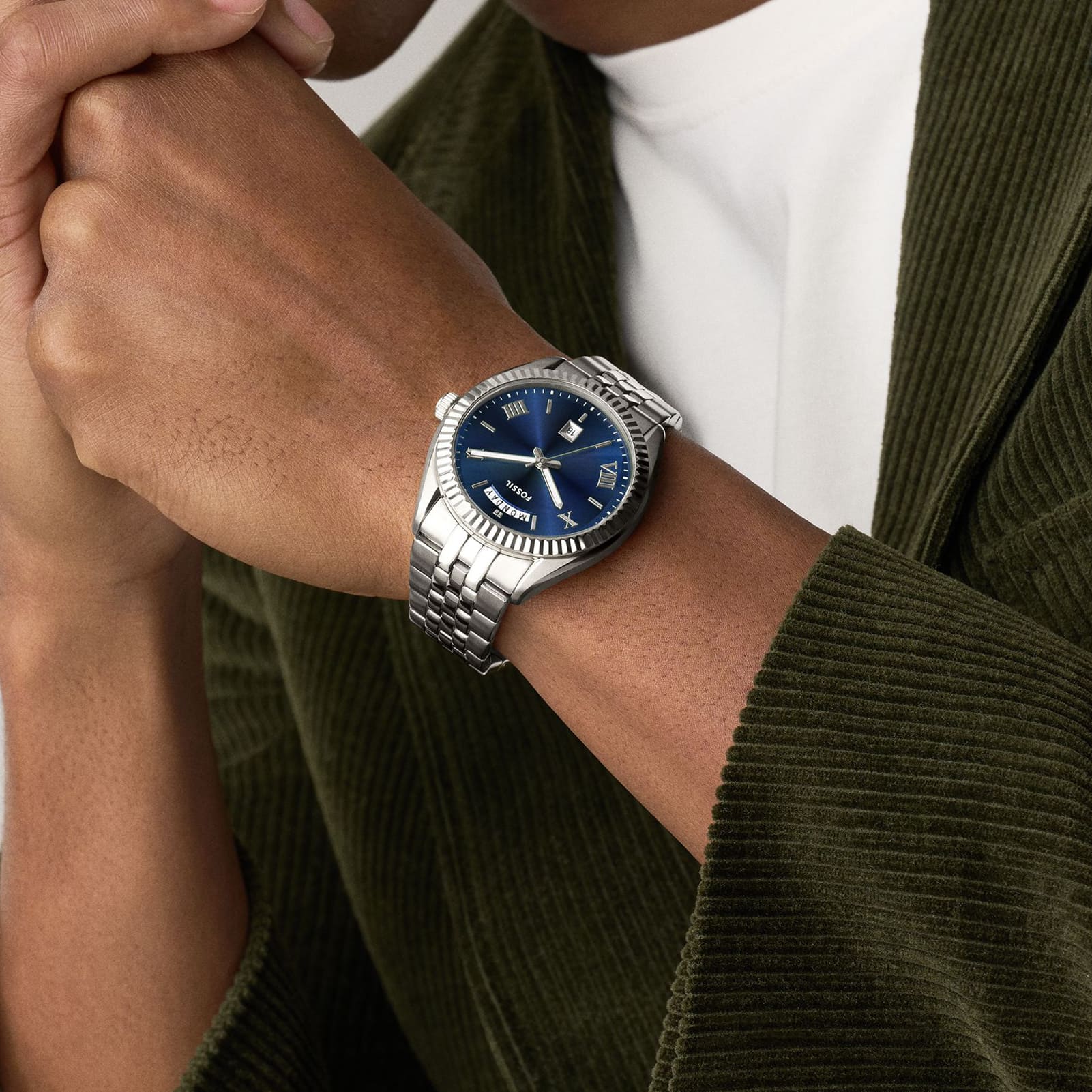Orologio solo tempo Fossil Campbell in acciaio quadrante blu MISURA UNICA