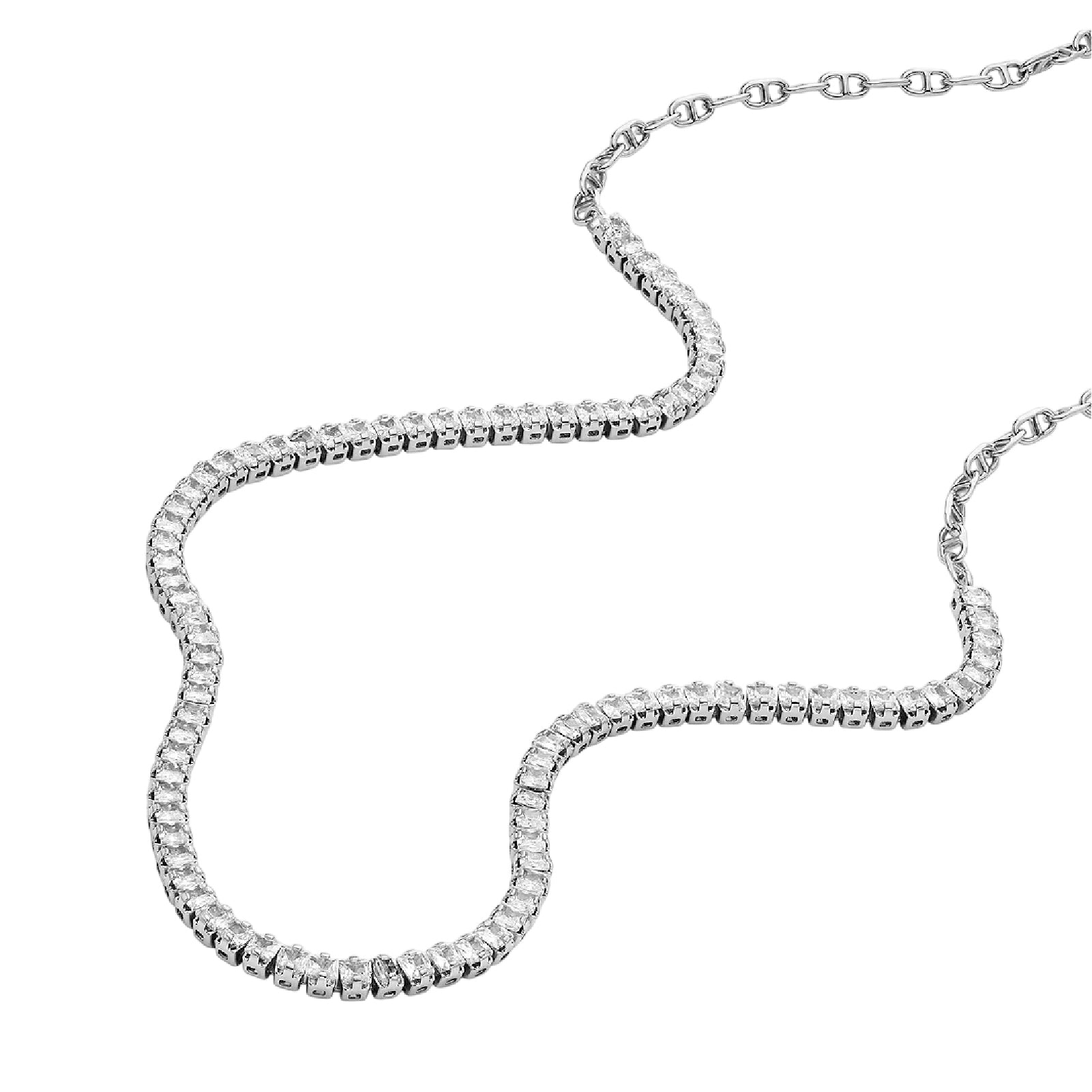 Collana tennis Fossil acciaio rodiato con cristalli bianchi