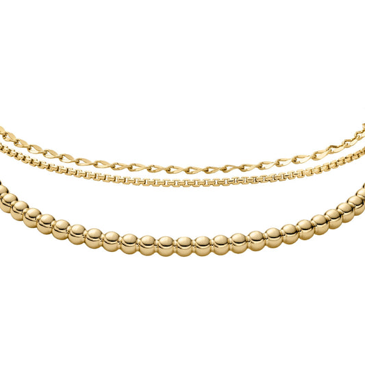 Set di bracciali rigido e catena Fossil in acciaio dorato REGOLABILE