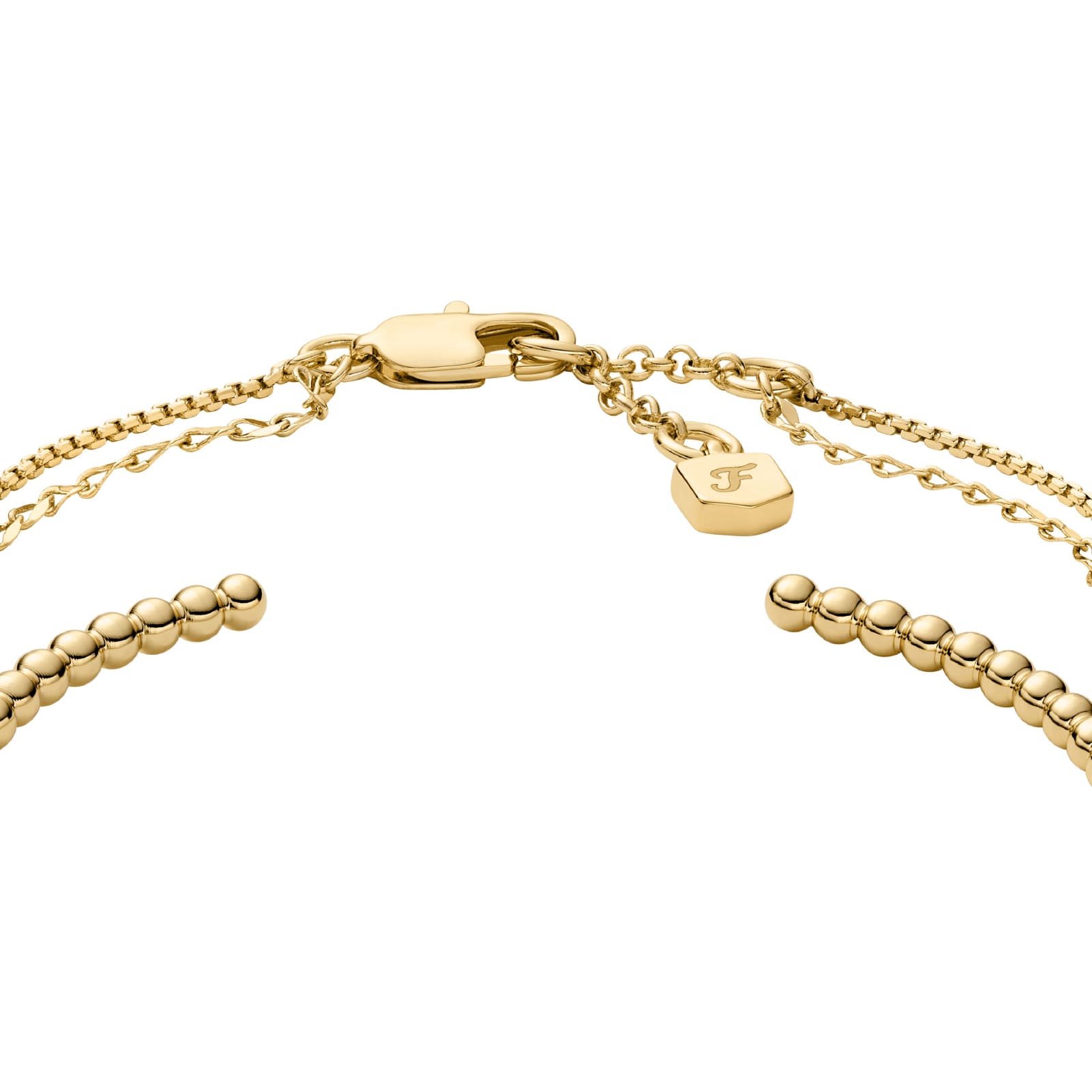 Set di bracciali rigido e catena Fossil in acciaio dorato REGOLABILE