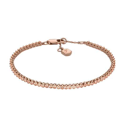 Bracciale tennis Fossil Ellis in ottone colore oro rosa Regolabile 16,5-19,5 cm
